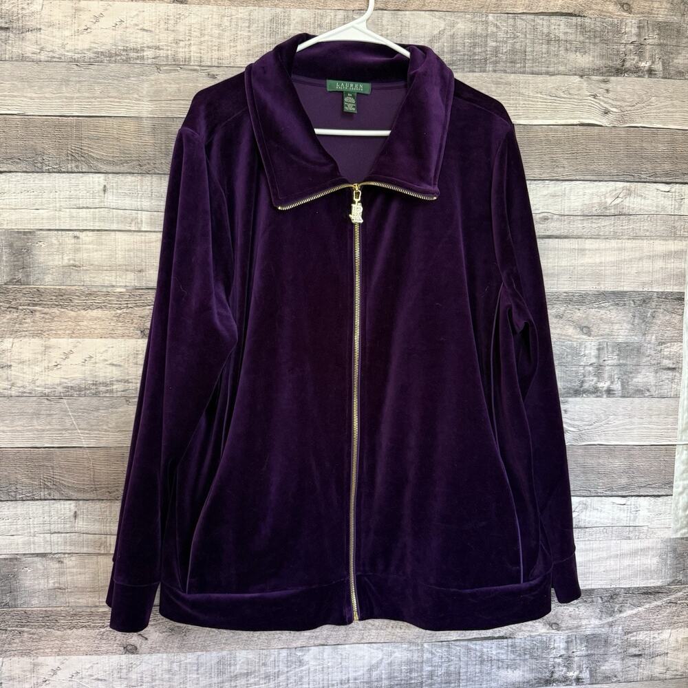 Lauren Ralph Lauren Velvet Women's Purple Sz 3X Full Zip Jacket Pockets